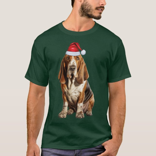 Basset Hound Santa Dog Cute and Funny Christmas T-Shirt (Front)