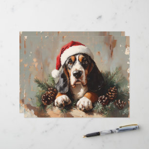 Basset Hound Santa Hat Painting Scrapbook Paper