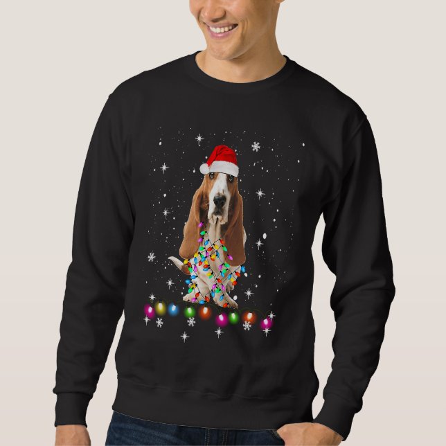 Basset hound  Santa Hat Xmas Lights Christmas Sweatshirt (Front)