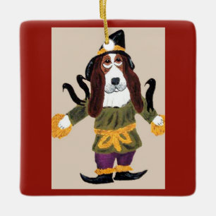 Basset Hound Scarecrow Ceramic Ornament