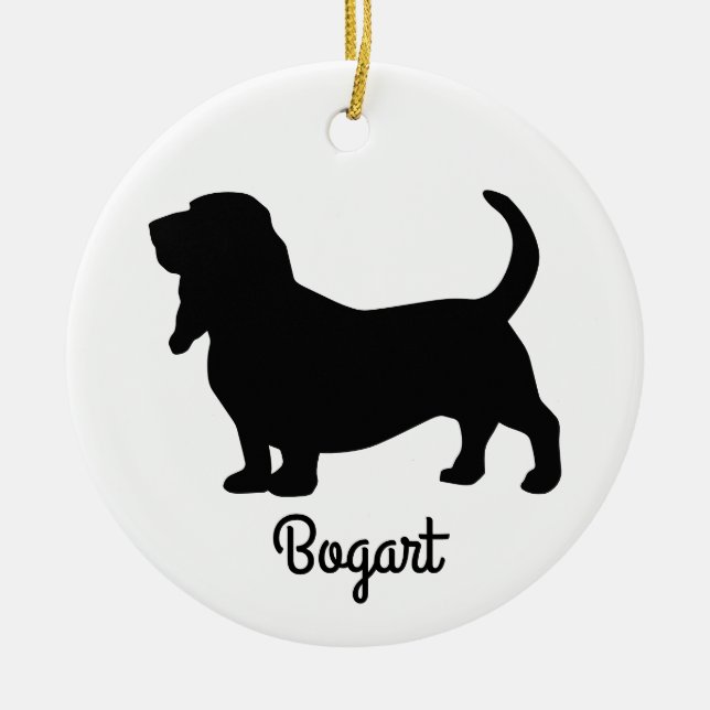 Basset Hound Silhouette Ceramic Ornament (Front)