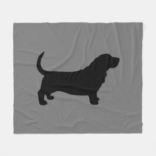 Basset Hound Silhouette Grey and Black Fleece Blanket