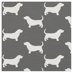 Basset Hound Silhouettes Grey and White Patterned Fabric