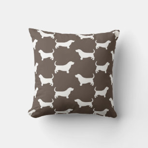Basset Hound Silhouettes Pattern Mocha Brown Cushion