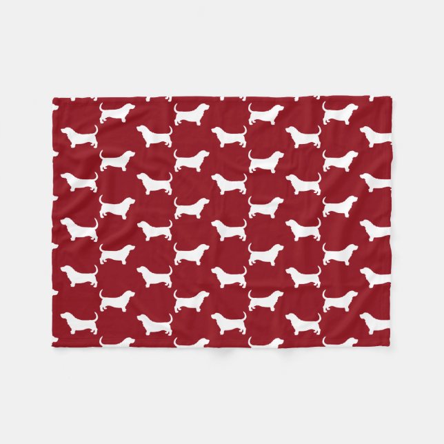 Basset Hound Silhouettes Pattern Red and White Fleece Blanket (Front (Horizontal))