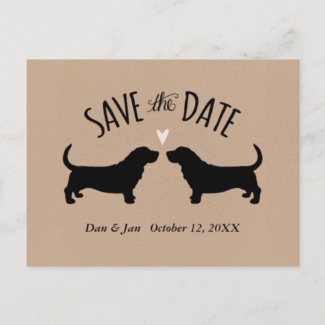 Basset Hound Silhouettes Wedding Save the Date Announcement Postcard (Front)
