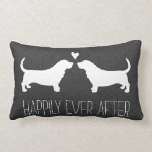Basset Hound Silhouettes with Heart and Text Lumbar Cushion
