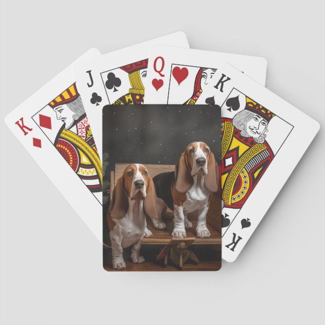 Basset Hound Snowy Sleigh Christmas Decor  Playing Cards (Back)