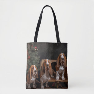 Basset Hound Snowy Sleigh Christmas Decor Tote Bag