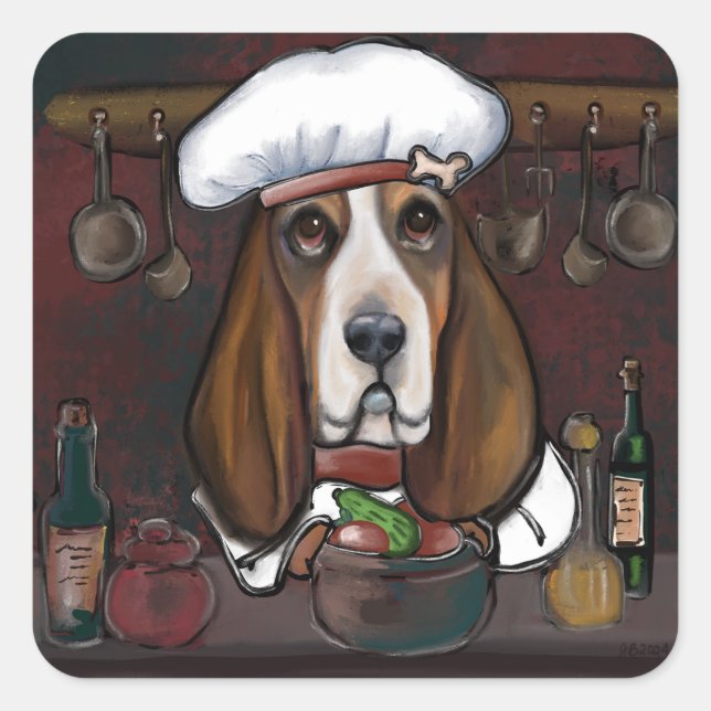 BASSET HOUND SQUARE STICKER (Front)