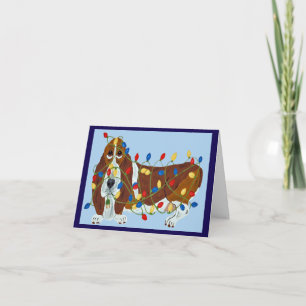 Basset Hound Tangled In Christmas Lights Thank You Card