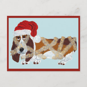 Basset Hound tangled in Tinsel Postcard