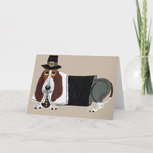 Basset Hound Thanksgiving Pilgrim Holiday Card