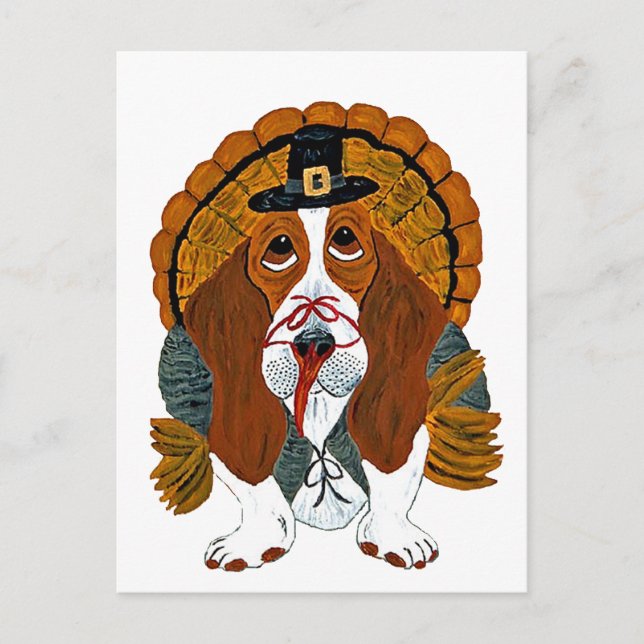 Basset Hound Thanksgiving Turkey Holiday Postcard (Front)