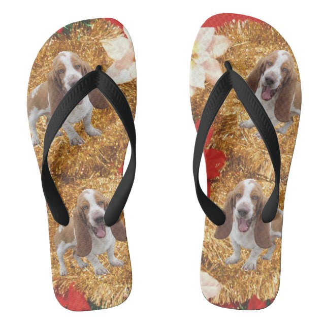 Basset Hound Ugly Christmas Sweater Jandals (Footbed)