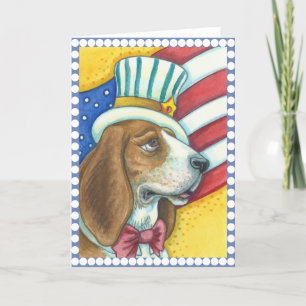 BASSET HOUND UNCLE SAM, DOG GREETING CARD Blank