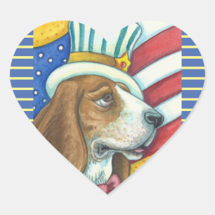 BASSET HOUND UNCLE SAM, DOG STICKERS Heart * Sheet