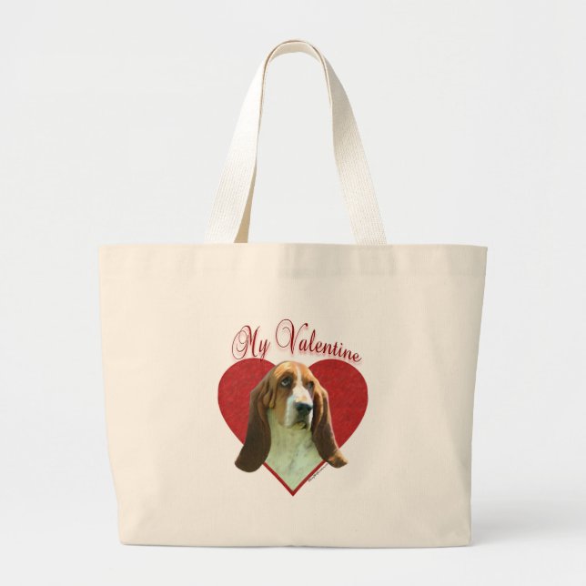 Basset Hound Valentine Large Tote Bag (Front)