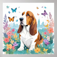 Basset Hound Vintage Animal Nature City Street Art