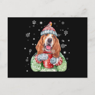 Basset Hound Warm Winter Christmas Postcard
