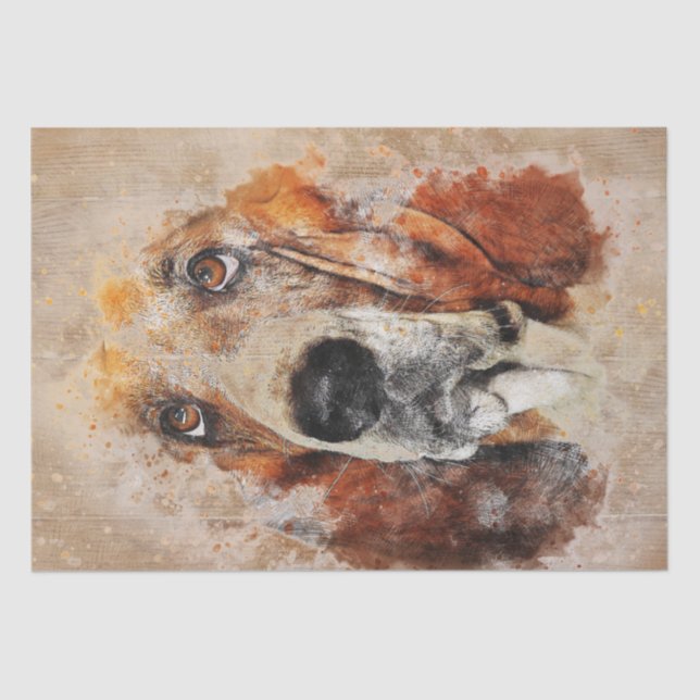 Basset Hound Watercolor Decoupage Tissue Paper (Front)
