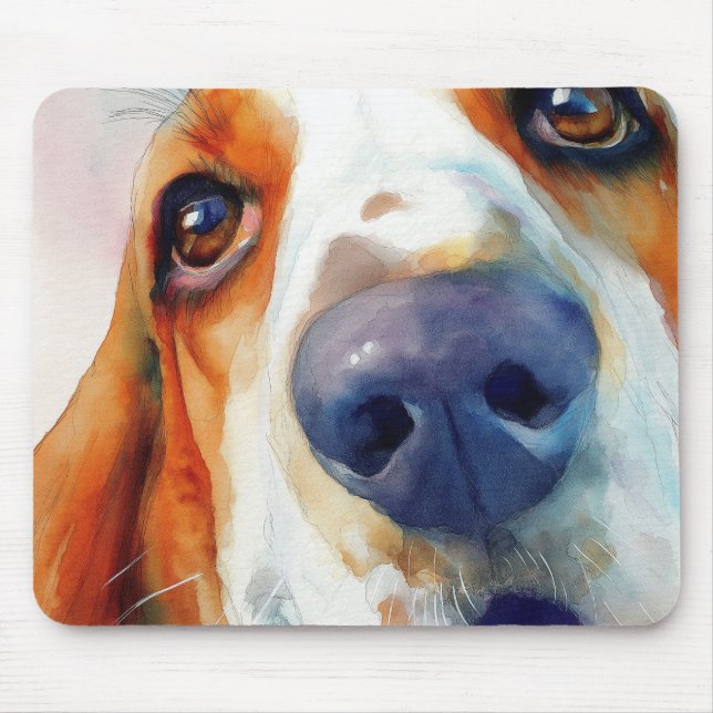 Basset hound watercolor portrait mouse pad (Front)