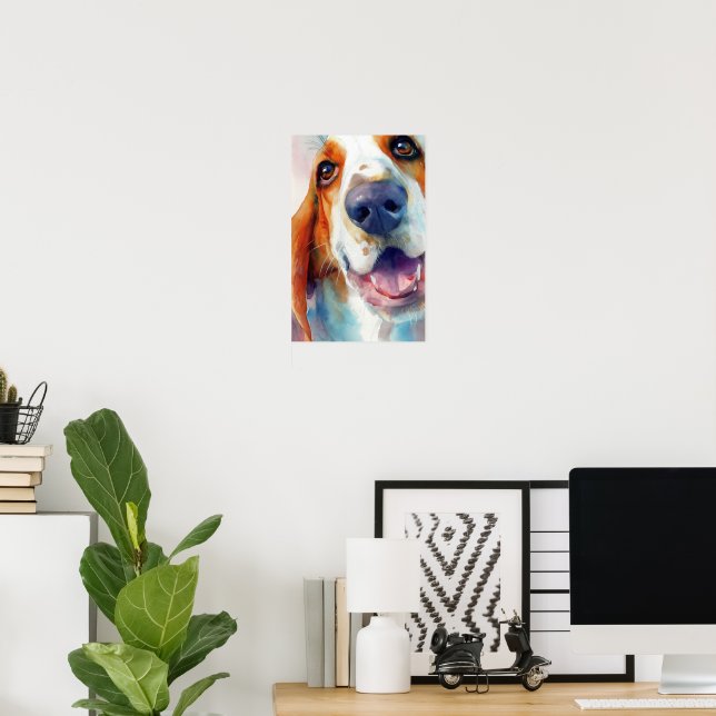 Basset hound watercolor portrait poster (Home Office)