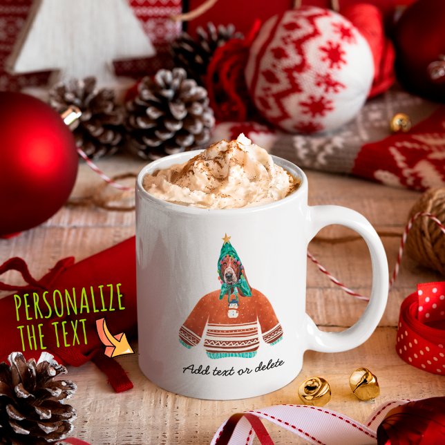 Basset Hound Wearing Ugly Sweater Xmas Dog Lover Coffee Mug (Creator Uploaded)