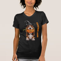 Basset hound wearing witches hat & pumpkin