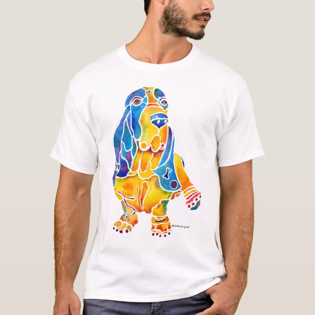 Basset Hound Whimsical Art T-Shirt (Front)
