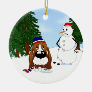 Basset Hound Winter Scene Ceramic Tree Decoration