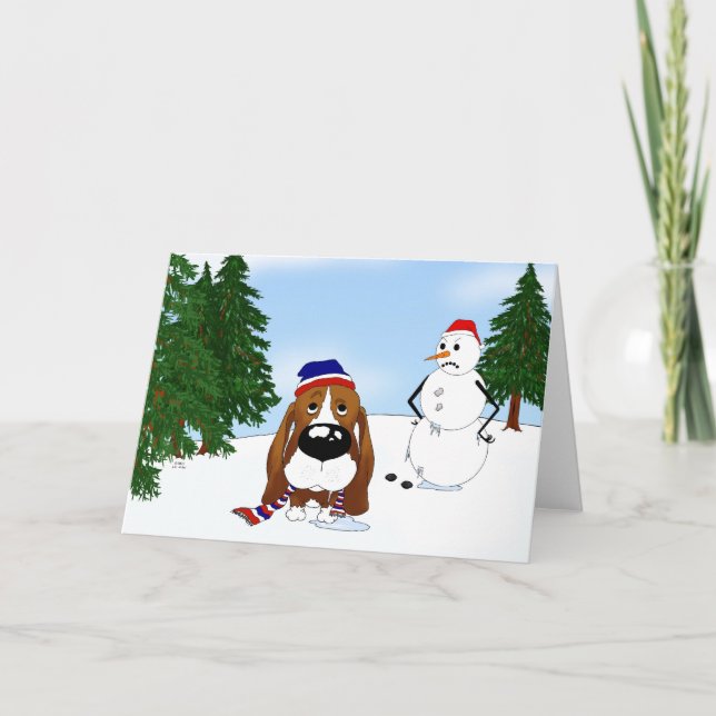 Basset Hound Winter Scene Holiday Card (Front)