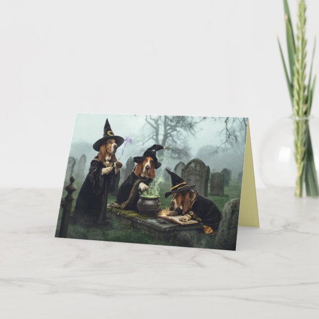 Basset Hound Witch Halloween Card (Front)