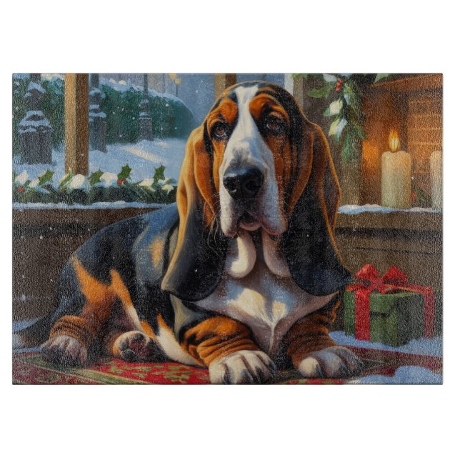 Basset Hound With Christmas Lights Holiday  Cutting Board (Front)