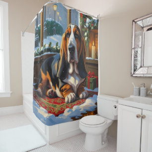 Basset Hound With Christmas Lights Holiday Shower Curtain