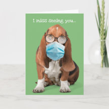 Basset Hound With Face Mask and Foggy Glasses