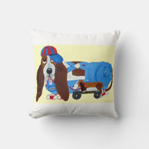 Basset Hound with pull toy Cushion