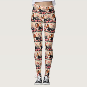 Basset Hound with Roses - Valentine's Day  Leggings