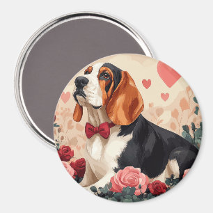Basset Hound with Roses - Valentine's Day  Magnet