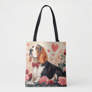 Basset Hound with Roses - Valentine's Day Tote Bag