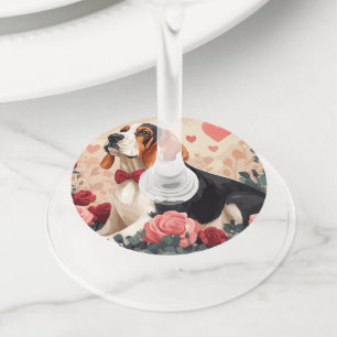 Basset Hound with Roses - Valentine's Day Wine Glass Tag