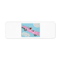 Basset Hounds in Pink Convertible in the sky