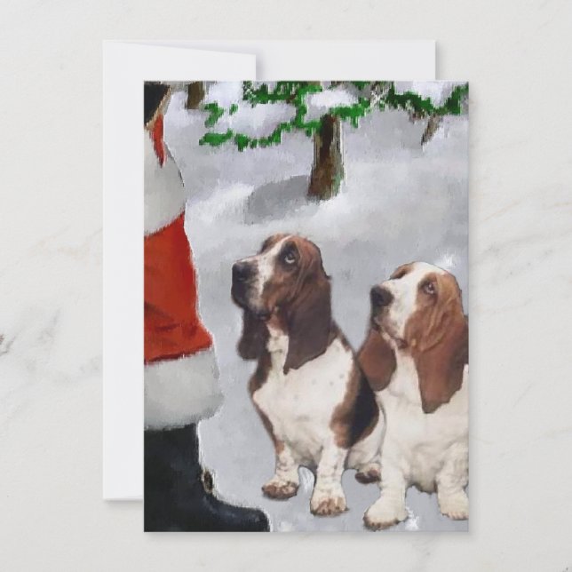 Basset Hounds Meet Santa Christmas Card (Front)