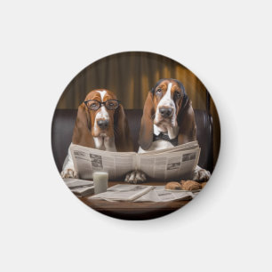 Basset hounds reading the newspaper magnet