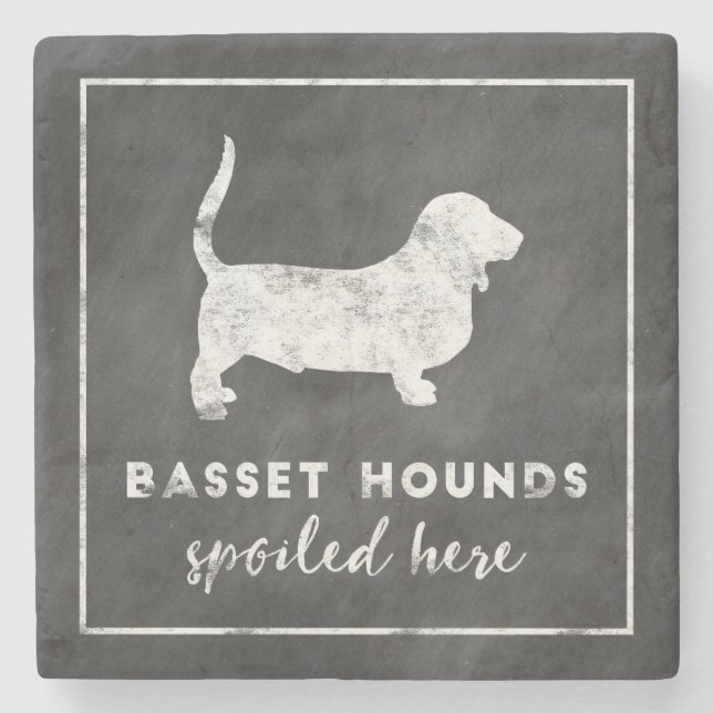 Basset Hounds Spoiled Here Vintage Chalkboard Stone Coaster (Front)