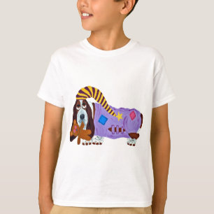 Basset in PJs with teddy bear T-Shirt
