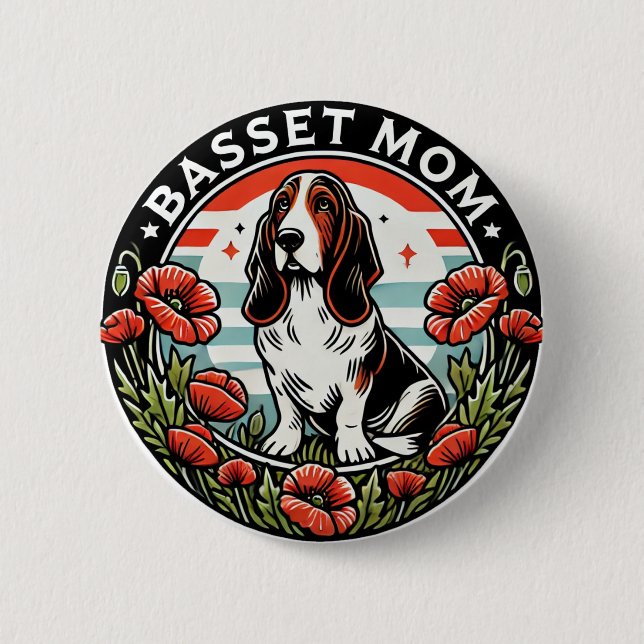 Basset Mum                                         6 Cm Round Badge (Front)