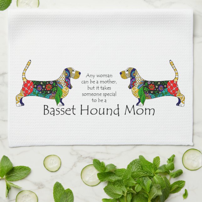 Basset Mum Kitchen Towel (Folded)