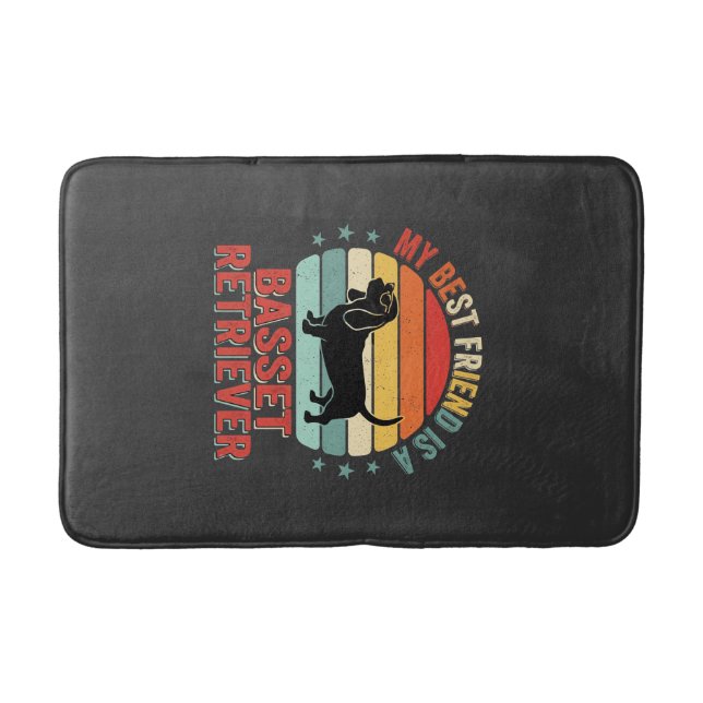 Basset Retriever Retro Sunset Dog Bath Mat (Front)