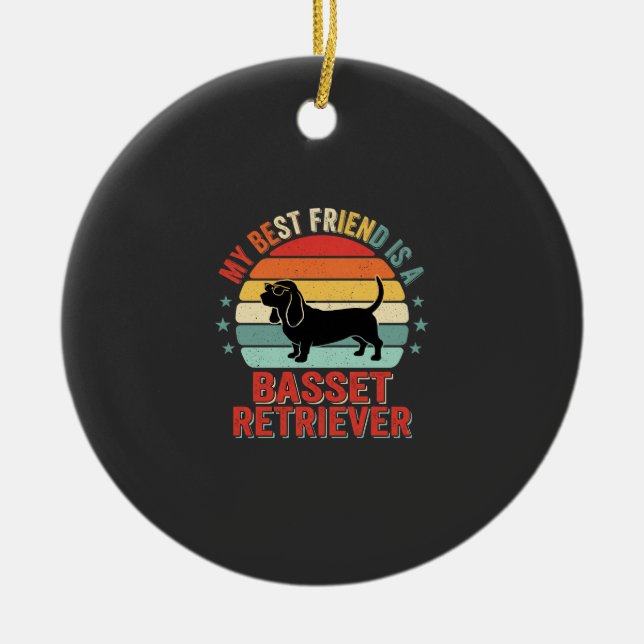 Basset Retriever Retro Sunset Dog Ceramic Tree Decoration (Front)